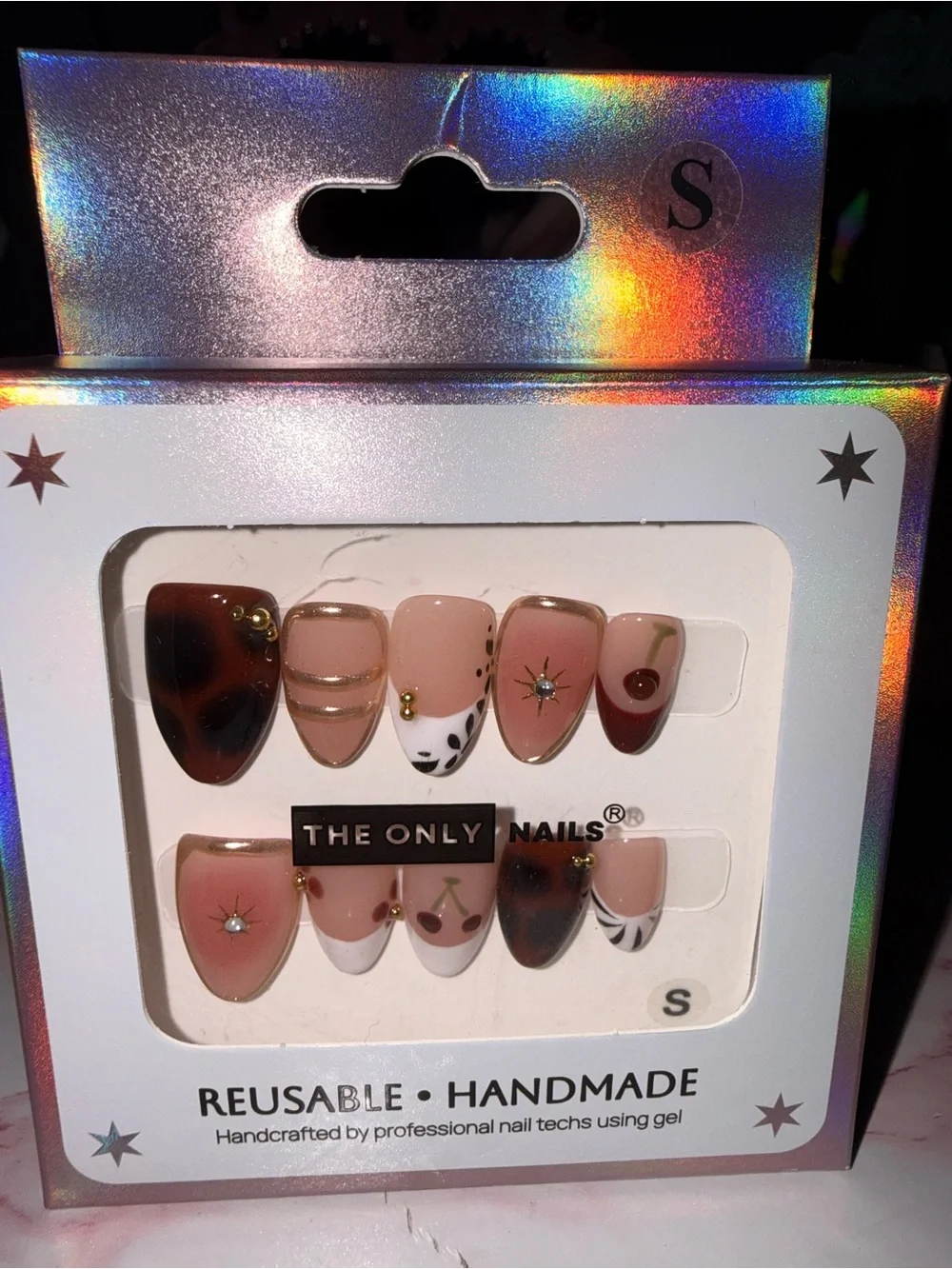 The Only Nails Reusable Handmade Press On Nails - Pink, Brown, White, Gold